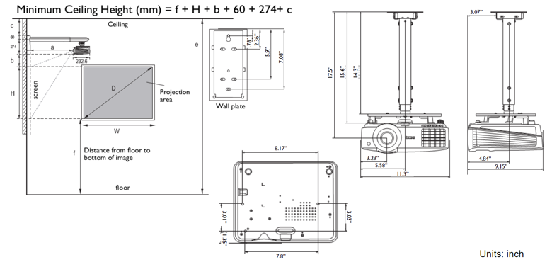 MW824ST Ceiling Mount Chart